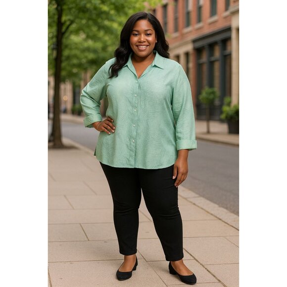 Scott Taylor Plus Size XL Top Button-Up Mint Green Textured Long Sleeve Collared - Picture 8 of 8